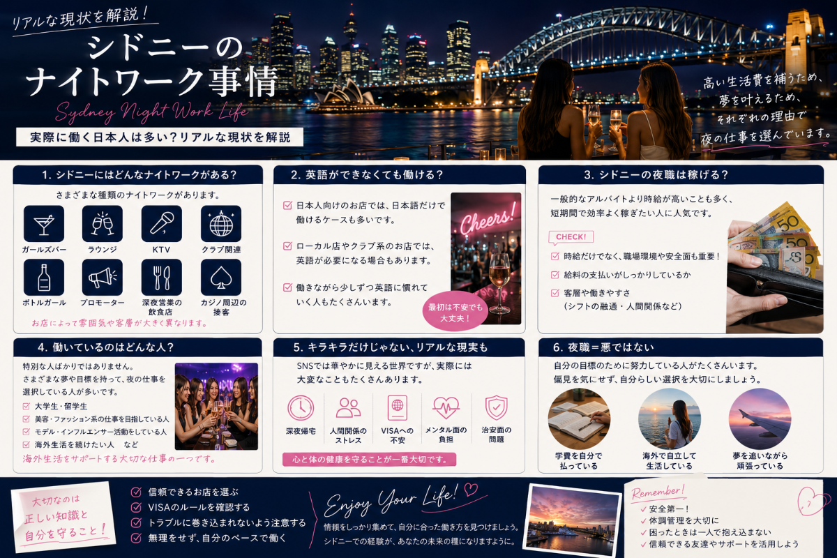 シドニーのナイトワーク事情|実際に働く日本人は多い?リアルに解説
